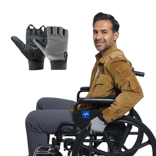 Inspired Comforts Wheelchair Gloves Fingerless Full Thumb with Anti-Slip Grip, Breathable & Reflective