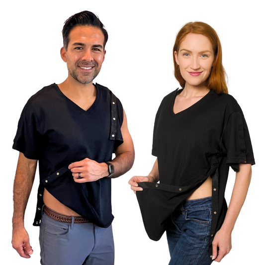 Surgery Recovery Shirt with Left & Right Side Snap Access - V Neck