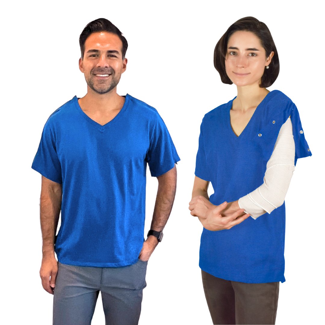 T-shirt Post Operatoria Con Apertura Frontale E Chiusura A Strappo – Comoda E Pratica Per Il Recupero – Colore Blu, Taglia XX-Large - 4