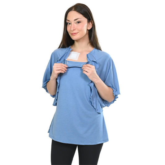 Women's Ruffle Top Chemotherapy Port Access Shirt