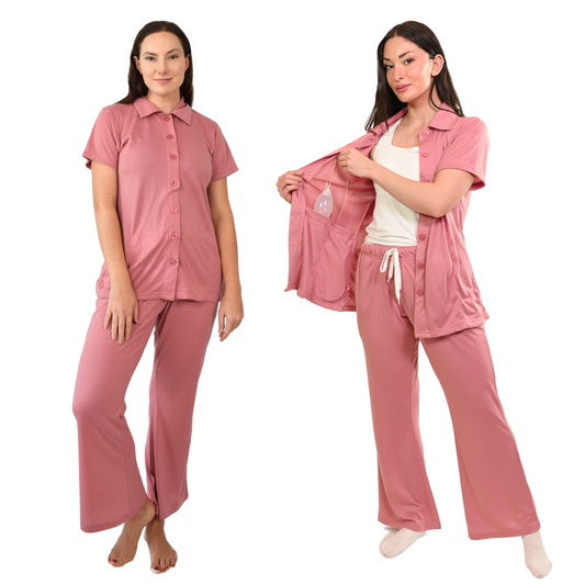 Post Surgery Mastectomy Recovery Pajamas Set with Internal Drainage Pockets