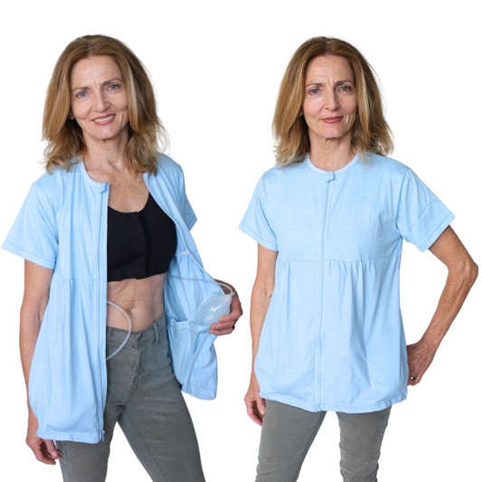 Mastectomy Recovery Shirt with Zipper Access - Half Sleeve