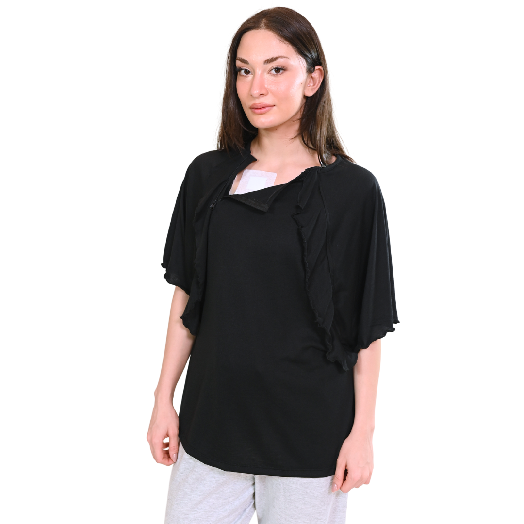 Women’s Ruffle Port Access Top Black