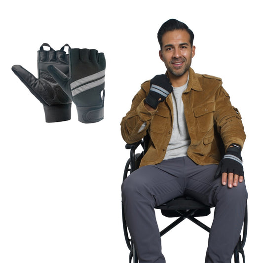 Inspired Comforts Wheelchair Gloves Fingerless Full Thumb with Anti-Slip Grip, Breathable & Reflective