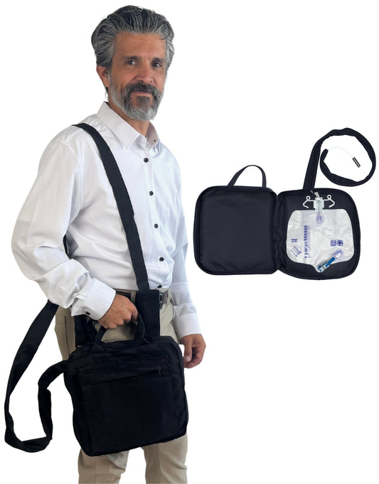 Inspired Comforts Catheter Urine Bag Cover with Easy Access Zippers – Adjustable Strap, Zipper Tube Cover & Front Pocket – Discreet & Travel-Friendly