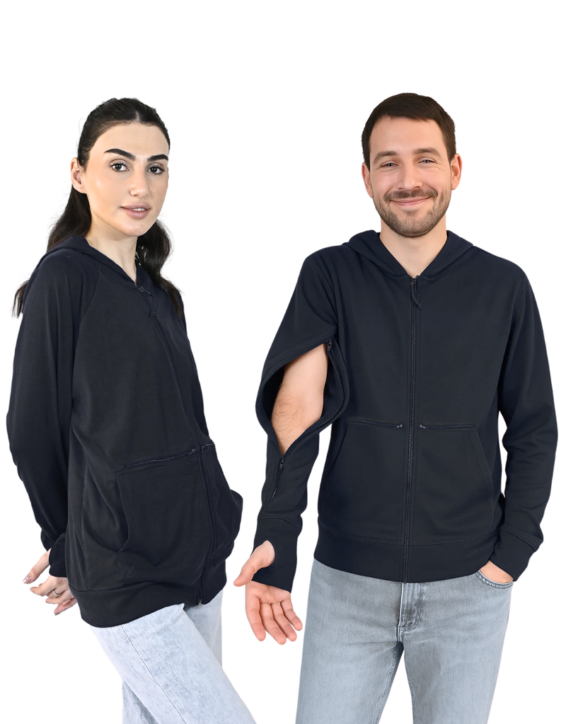 Two-way arm zips