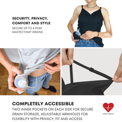 Inspired Comforts Mastectomy Camisole Tank Top with Hidden Drain Pockets, Soft Bra Cup Forms & Adjustable Straps