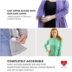 Mastectomy Recovery Shirt with Zipper Access - Full Sleeve