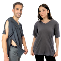 Surgery Recovery Shirt with Right Side Snap Access - V Neck