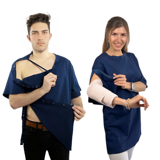 Right Shoulder and Side Recovery and Rehab Shirt with Easy Open Snaps - Round Neck