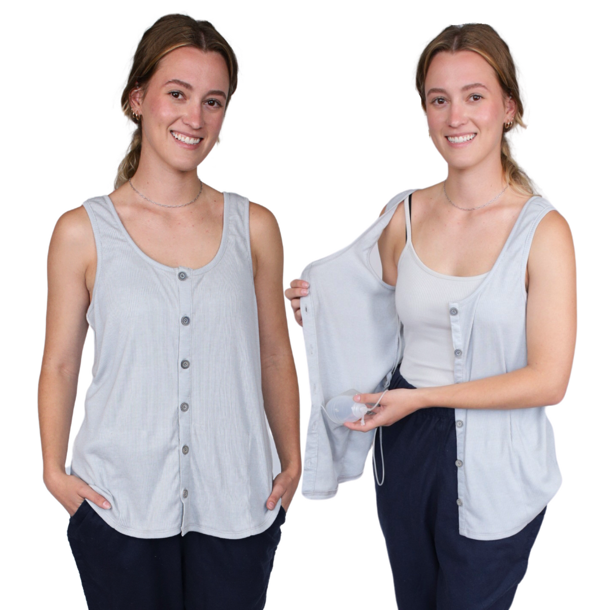 Adaptive Button Down Ribbed Tank with hidden pockets