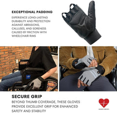 Inspired Comforts Wheelchair Gloves Fingerless Full Thumb with Anti-Slip Grip, Breathable & Reflective