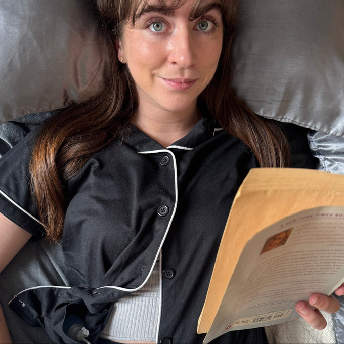 Recovering at home, book in hand