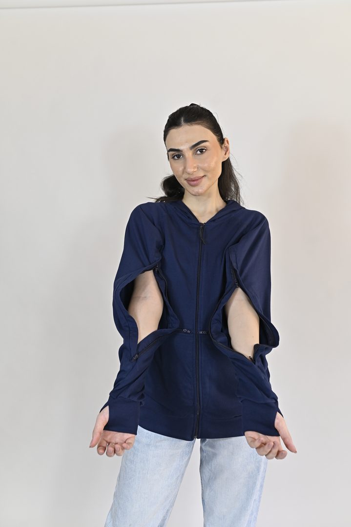 Two-way arm zips