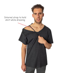 Surgery Recovery Shirt with Right Side Snap Access - V Neck